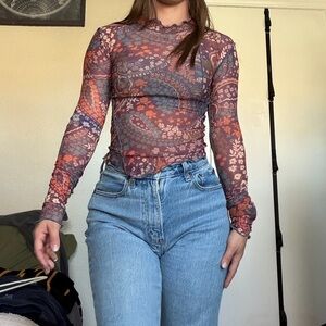 Women's Long Sleeve Sheer Patterned Top